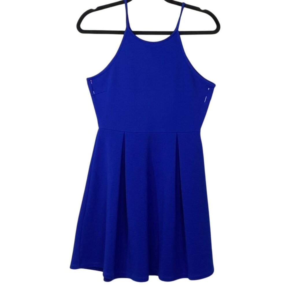 Love Chesley Cobalt Blue Pleated Fit & Flare Skater Mini Dress Junior's Size M
